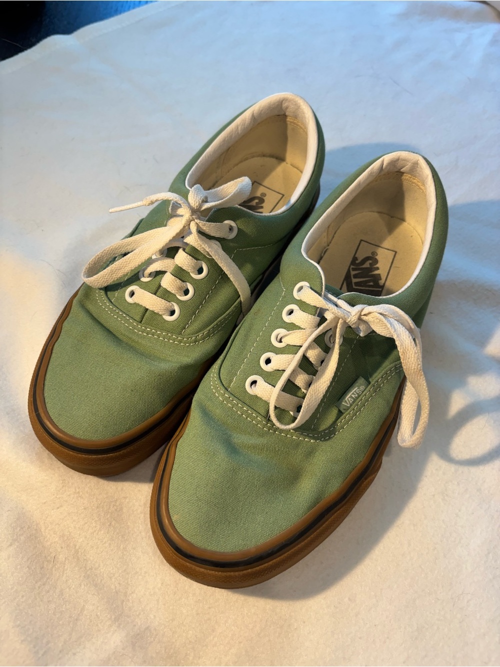 Vans Low-Top Canvas Sneakers in Sage Green with Gum Sole W8.5, M7